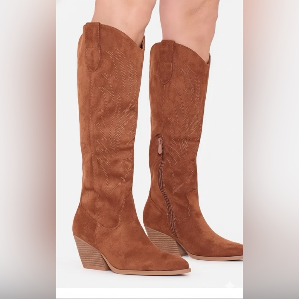 Brown Suede Knee-High Boots